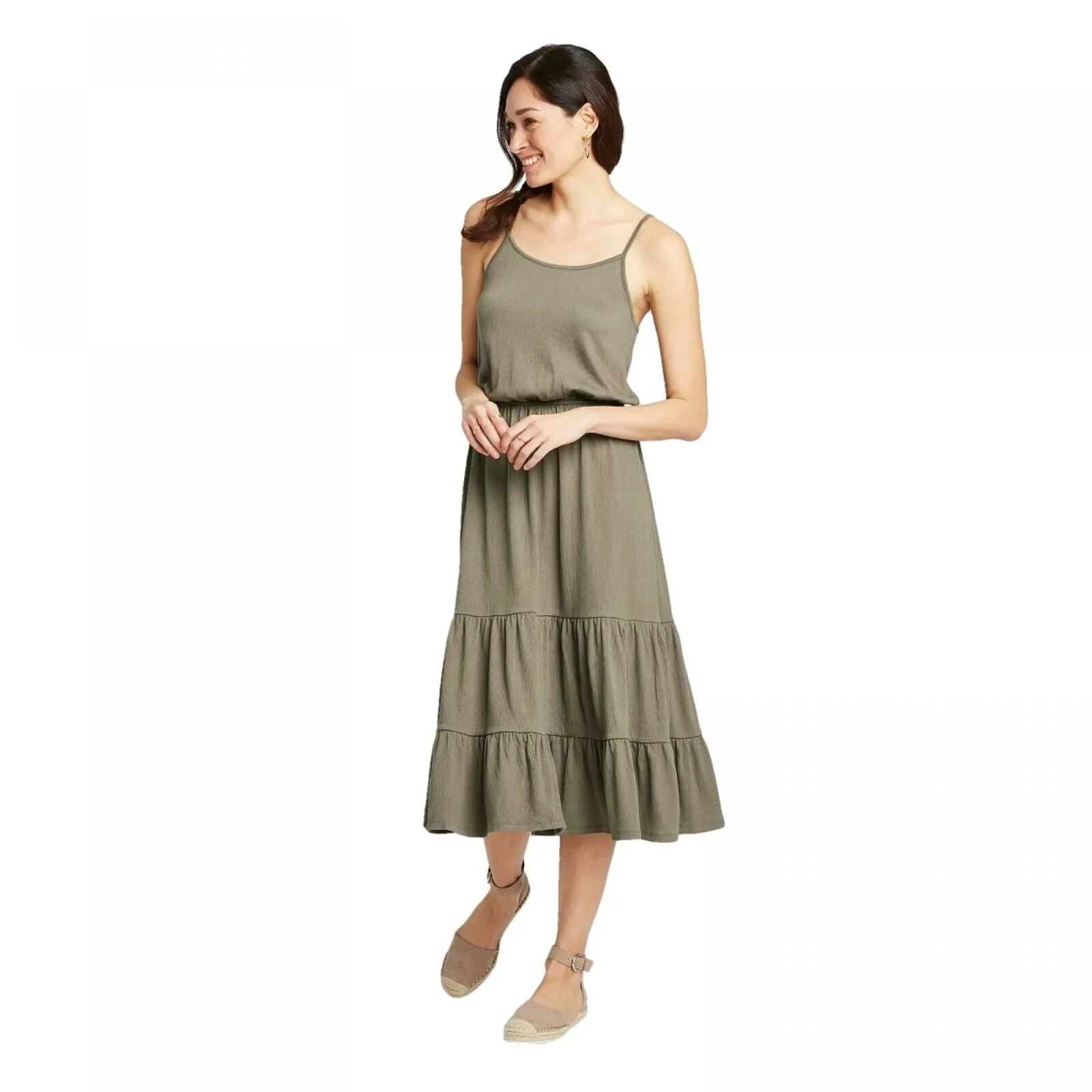 Knox Rose Women's Scoop Neck Sleeveless Tiered Midi Dress