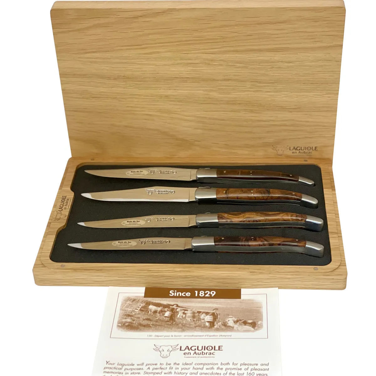Laguiole en Aubrac Handcrafted 4-Piece Steak Knife Set with Desert Ironwood Handles