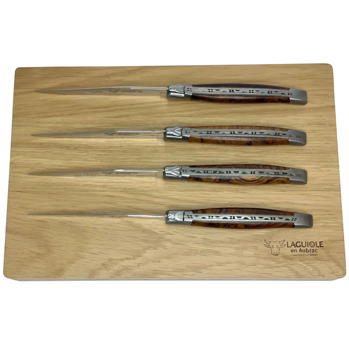 Laguiole en Aubrac Handcrafted 4-Piece Steak Knife Set with Desert Ironwood Handles