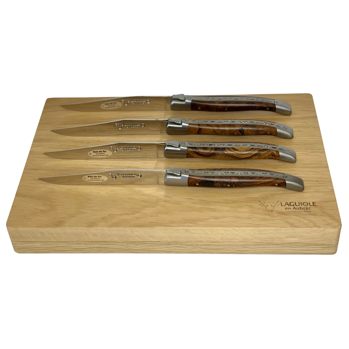 Laguiole en Aubrac Handcrafted 4-Piece Steak Knife Set with Desert Ironwood Handles