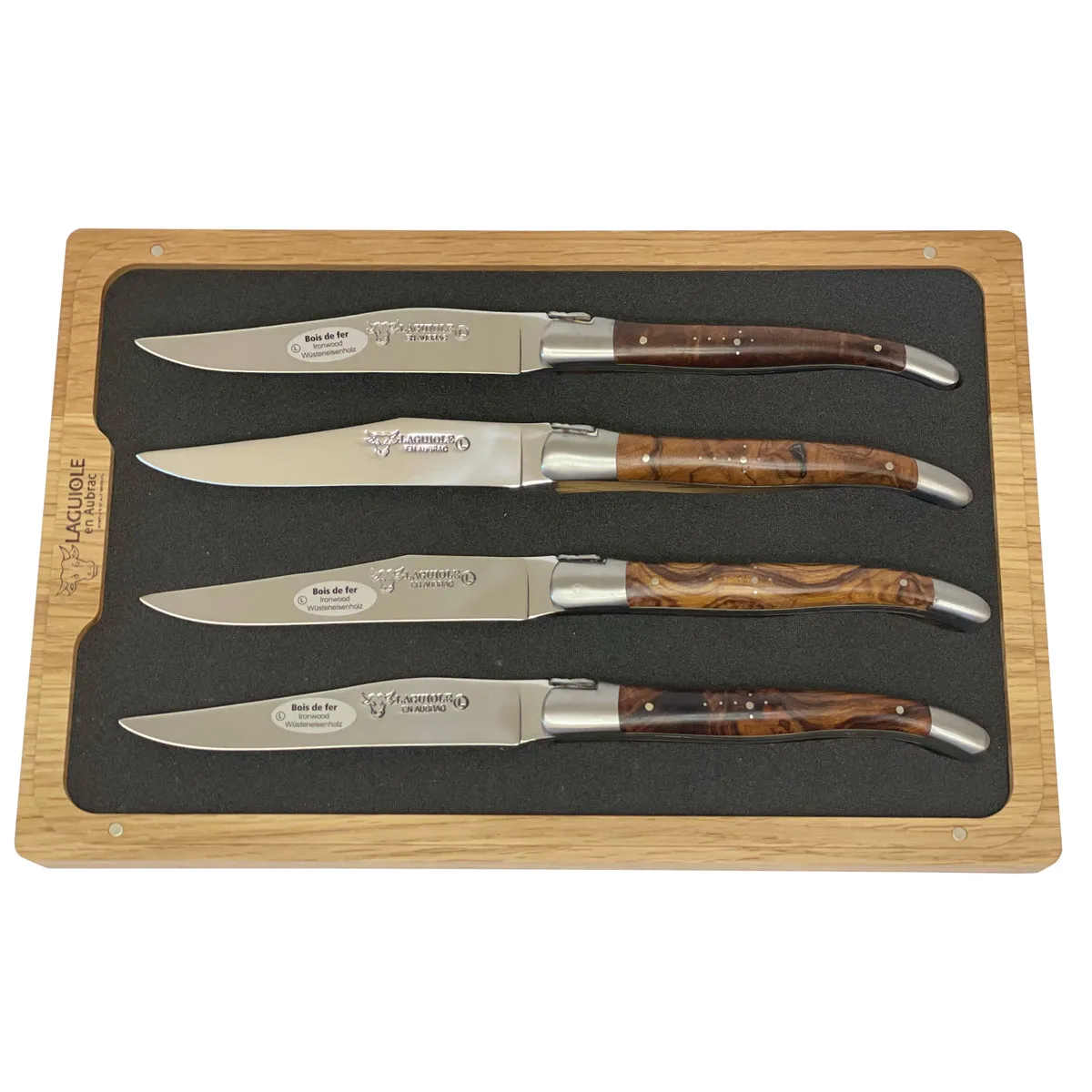 Laguiole en Aubrac Handcrafted 4-Piece Steak Knife Set with Desert Ironwood Handles