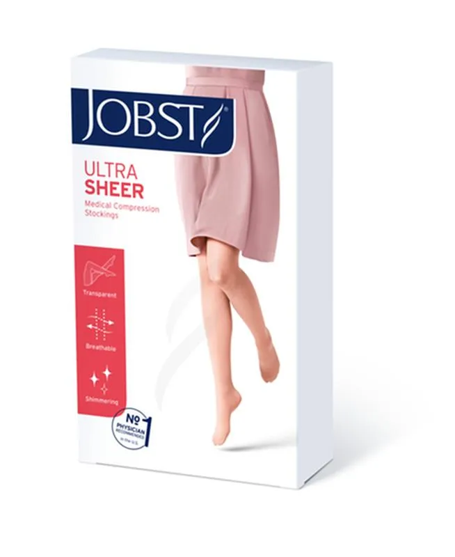 PR/1 JOBST ULTRASHEER WOMEN, THIGH HIGH W/SIL DOT BAND, 20-30MMHG, XL, NATURAL, OPEN TOE