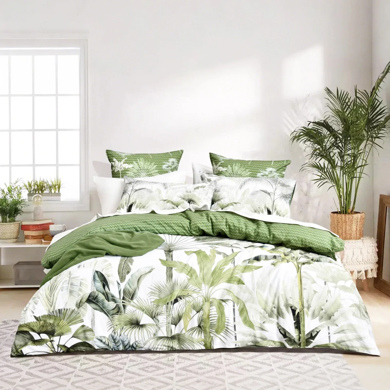 Renee Taylor 300 TC Cotton Reversible Quilt Cover Sets - Noosa Palm