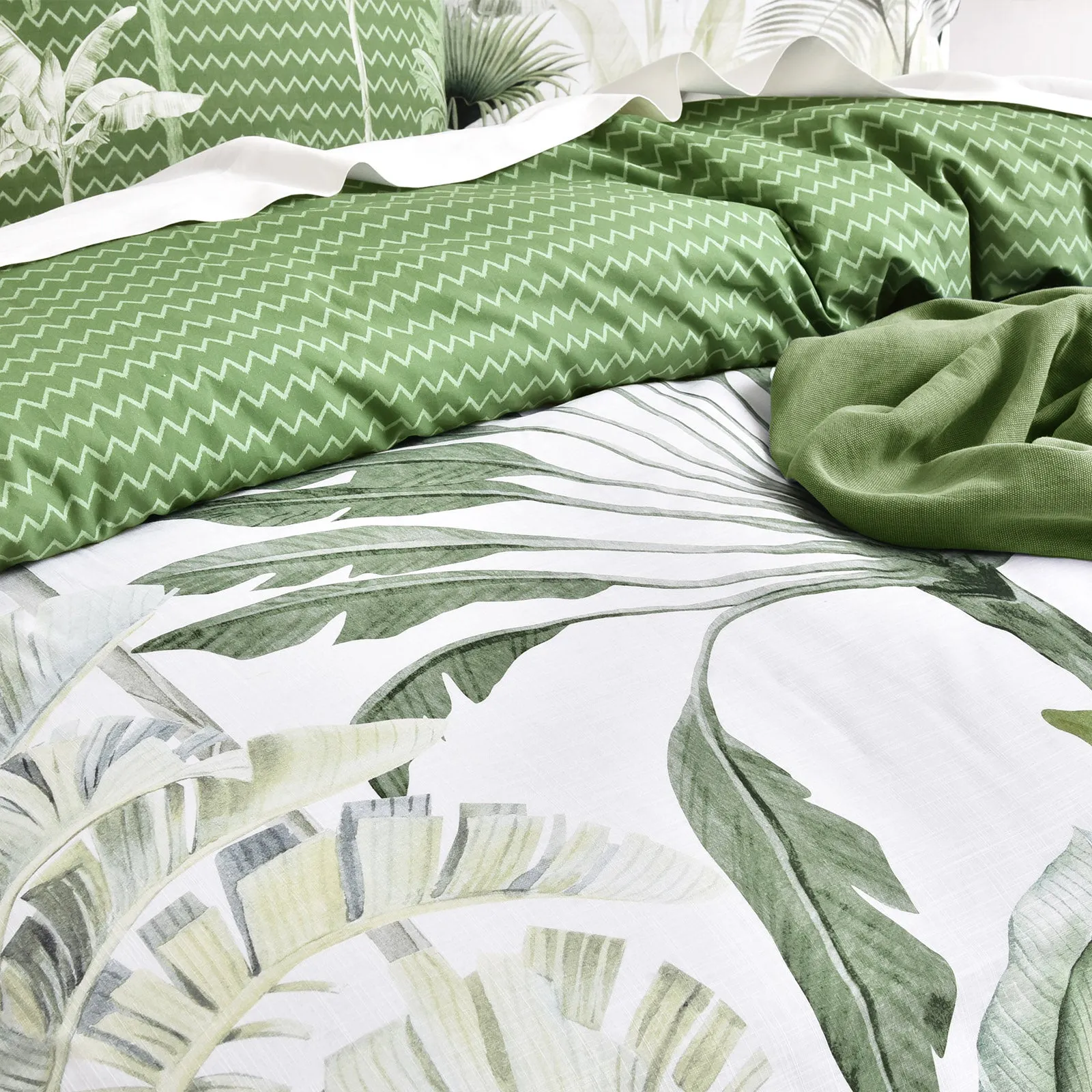 Renee Taylor 300 TC Cotton Reversible Quilt Cover Sets - Noosa Palm