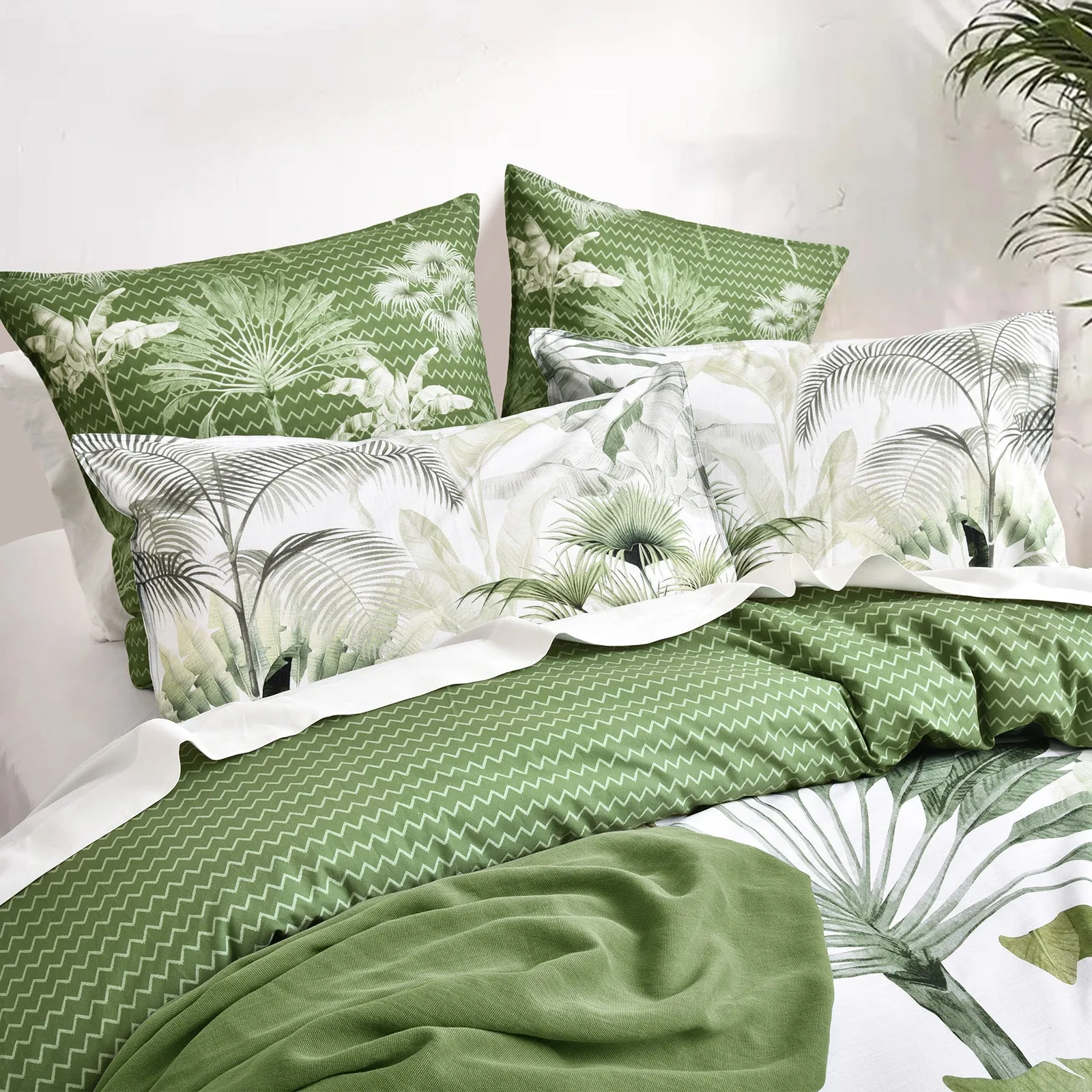 Renee Taylor 300 TC Cotton Reversible Quilt Cover Sets - Noosa Palm