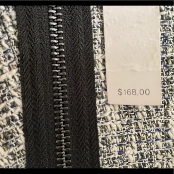 T Tahari Black White Cotton Tweed Patchwork Cropped Collarless Jacket Medium